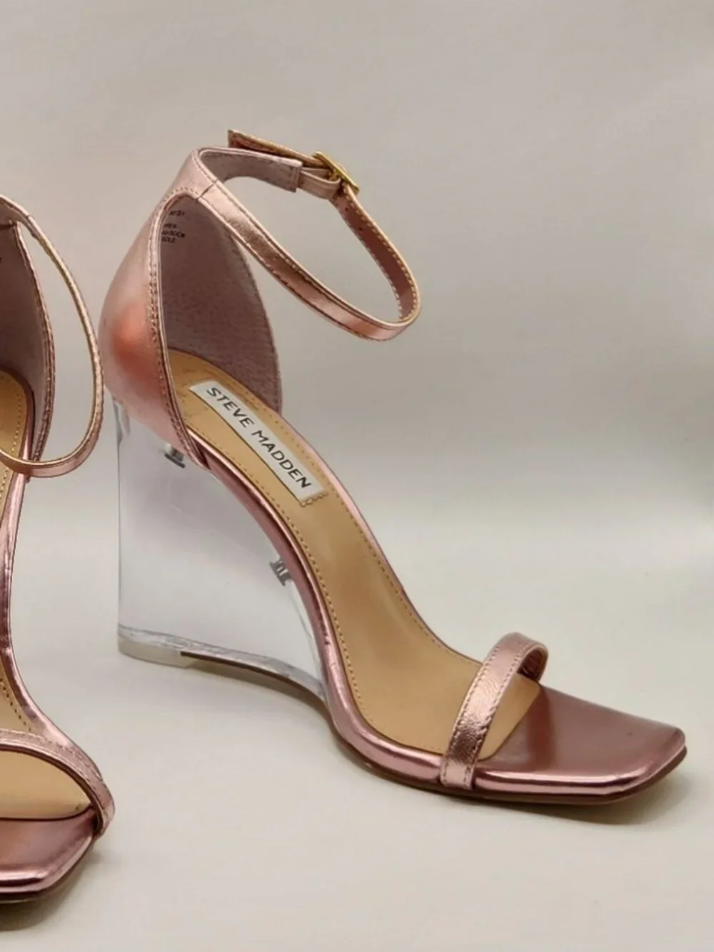 Steve Madden wedge sandals heels sz 6 M pink ankle straps leather VGUC